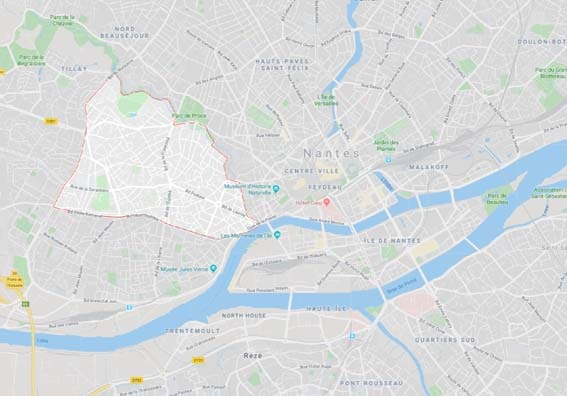 programme immobilier neuf à Nantes carte du quartier Dervallières-Zola